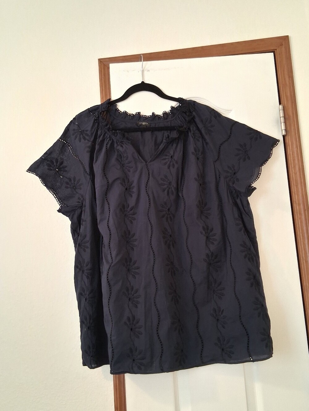 Talbots Plus Women Floral Embroidered Top Short Sleeve 100% Cotton 3X Cottagecor